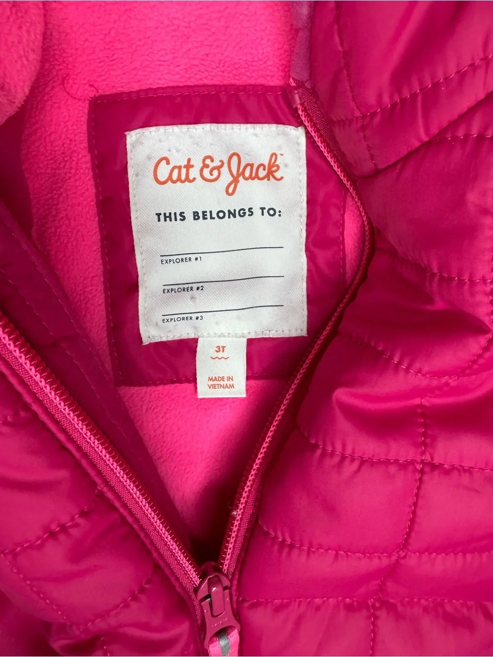 Cat & Jack Toddler Girls Quilted Puffer Hooded Jacket - Bright Pink Size 3T NWT